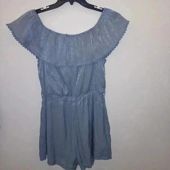 Savanna Jane Romper Medium Blue Shimmer Floral Embroidered - Picture 4 of 8